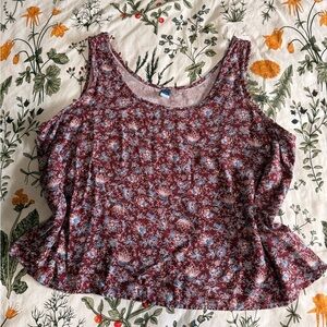Floral Scoop Neck Tank Top - Burgundy